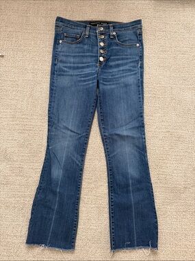 Veronica Beard Dark Blue Button-Front Flare Jeans